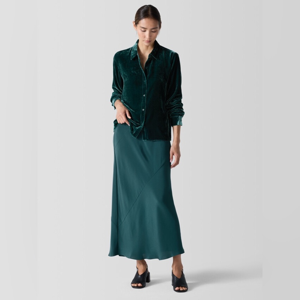 NWT Eileen Fisher Silk Double Crepe Bias Skirt Easy Fit, Maxi Length Sz L
